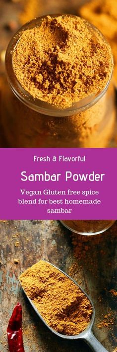 fresh and flavored sambar powder in a spoon