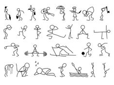 an image of various people doing different things in the same drawing style as well as lines and shapes