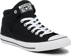 Converse Womens Chuck Taylor All Star High Street Canvas Style#: 151041F Black Size: Mens 9.5 / Womens 11.5 / 9.5 UK A classic Converse with a modern twist, this high-top sneaker features cushy padding in the tongue and collar for a comfy, sporty fit. Textile upper and lining/rubber sole Imported *shoe box not included* new floor model, may show very minimal signs of wear from being tried on and handled in store Alt Shoes, Black Canvas Shoes, Classic Converse, Converse Star, New Converse, Modern Shoes, High Sneakers, Hype Shoes, Converse Chuck Taylor All Star