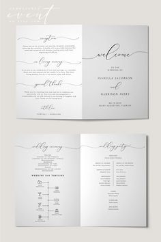 an elegant wedding program booklet is shown