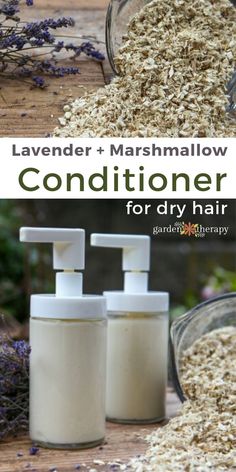 This sweet-sounding concoction is not a confection; it’s an herbal recipe for soft and shiny hair! Lavender works to strengthen and marshmallow root coats hair while soothing scalp dryness and inflammation. It has a gentle and pleasant aroma that will make this homemade conditioner your new favorite hair care recipe. #gardentherapy #lavender #conditioner #diy #plantbasedbeauty #dryhair Herbal Conditioner Recipe, Marshmallow Root Conditioner, Marshmallow Root Tincture, Diy Conditioner Recipe, Marshmallow Root Recipes, Homemade Conditioner Recipes, Home Made Conditioner, Lavender Conditioner, Conditioner Diy