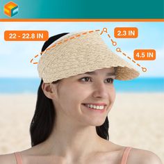 Elevate your sunny day essentials with the Sun Cube Women's Sun Visor Hat, a stylish and functional accessory perfect for a wide range of outdoor activities. This chic beige straw hat features a wide brim offering extensive UV protection, making it your go-to accessory for ultimate sun safety.

- Material: High-quality straw
- Color: Beige
- Gender: Female
- Age Group: Adult
- Size: Fits head circumference 22-22.8 inches
- Features: Wide brim (4.5 inch) for UV protection, foldable and packable d Lightweight Packable Sun Hat For Beach, Lightweight Packable Sun Hat For The Beach, Beach Season Sun Hat With Uv Protection, Packable Beach Season Hat, One Size Fits Most, Summer Straw Bucket Hat For Outdoor Activities, Vacation Sun Hat With Visor For Travel, Sun Hat With Visor For Vacation Travel, Sun Hat Visor For Travel And Vacation, Summer Straw Hat For Spring Outdoor Activities