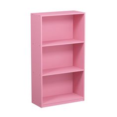 a pink bookcase on a white background