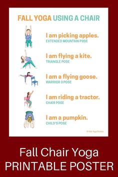 a poster with the words fall yoga using a chair