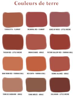 different shades of red and brown on the same color scheme for each type of paint