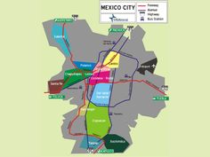 a map of the city of mexico with all its roads and major cities on it