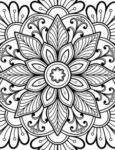 an intricate black and white flower design