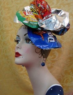 Chip bag headpiece Recycled Headdress, Dinosaur Hat, Crazy Hat Day, Easter Hats, Hat Day, Crazy Hats