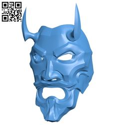 a blue mask with horns on it and a qr code in the back ground