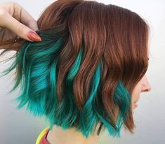 Bob Hairstyles With Color, Turquoise Balayage, Hairstyles With Color, Vivid Hair, Cute Hair Colors, Teal Hair, Turquoise Hair, Short Bob Haircuts, Short Hair Color