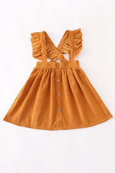 Honey corduroy ruffle suspender dress 95% cotton 5% spandex Orange Suspender Dress, Pajama Romper, Suspender Dress, Baby Boy Shoes, Girly Outfits, Plaid Dress, Dress Romper, Dance Wear, Women Collection