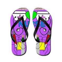 a pair of purple flip flops with an image of a cartoon character on them