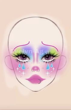 #maquillaje Makeup Ideas With Face Paint, Clown Lips Tutorial, Clown Makeup Pastel, Face Paint Makeup Looks Easy, Mannequin Makeup Ideas, Drawn Makeup Looks, Graphic Makeup Ideas, Makeup Karakter Simple