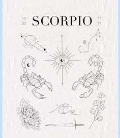 the cover of scorpio, an illustrated book with drawings and illustrations on it