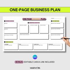 a one page business plan is shown with the text,'one page business plan '