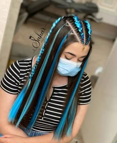 Fulani Braids Hairstyles With Color, Braids Hairstyles With Color, Hairstyles With Color, Fulani Braids Hairstyles, Blue Hair Extensions, Blue Hair Color, Yellow Hair Color