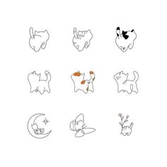 six different types of cats and dogs drawn on paper