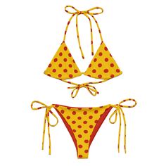 Our Polka Dots 90s Print ♡Adjustable triangle cups ♡Flexible bikini straps ♡Soft and stretchy material with UPF 50+ ♡Double-lined to prevent sheerness ♡Machine wash delicate, hang dry ♡An Exclusive Original Print Hot Girl Summer, Y2k Coquette, Yellow Polka Dot, Swimming Outfit, 90s 80s, Basic Outfits, Original Prints