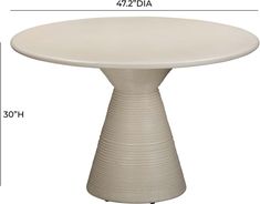 a white table with measurements for the top and bottom, as well as an additional height