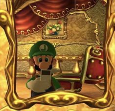 the nintendo wii game mario's room is shown in an ornate gold framed mirror