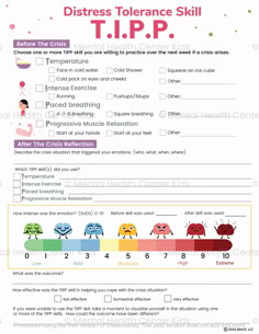 DBT TIPP Skills Worksheet for Kids and Teens Tip Skills Dbt, Dbt Games, Dbt Activities For Adults, Dbt Exercises, Dbt Skills Emotional Regulation, Emotional Regulation For Teens, Dbt Worksheet, Dbt Skills Worksheets Free Printable, Dbt Activities