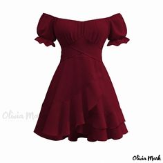 Olivia Mark - Lotus Leaf Edge Short Skirt with a Sweet and Spicy Two-Way Neckline Dress Red Short Dress, Beach Maxi Skirt, Sleeve Lace Dress, Lace Dress With Sleeves, Lotus Leaf, Camisole Dress, Neckline Dress, Sleeves Clothing, American Fashion