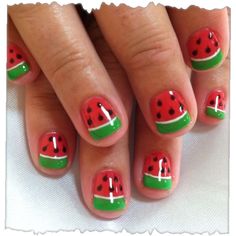 Watermelon Nail Designs, Watermelon Nail, Nail Art For Girls, Watermelon Nail Art, Nail Art Cute, Kawaii Nail Art