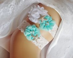 Aqua Beach Wedding Garter Starfish Bridal Garter by bridalambrosia Green Garter, Glitzy Wedding, Crystal Garter, Garter Lace, Bridal Garters, White Garters, Wedding Garter Lace, Blue Garter, Woman Birthday