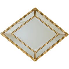 a square shaped mirror with gold trim around the edges