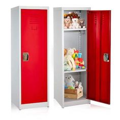 two lockers with stuffed animals in them and one is open to show the contents