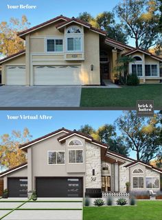 before and after photos of a house in the same color as it appears to have been painted