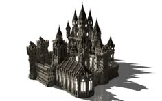 a very large castle made out of bricks on a white surface with shadows coming from it