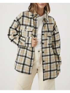 A woven shacket featuring an allover plaid pattern, basic collar, button-front closures, front chest flap and welt pockets with button closures, dropped long sleeves, and a dolphin hem.
- 58% poly, 19% acrylic, 11% rayon, 7% nylon, 3% wool, 2% other fibers
- Machine wash coldPlaid Button-Front Shacket Black Casual  Long Sleeve  Plaid    Women Clothing, size features are:Bust: ,Length: ,Sleeve Length: Long Sleeve Flannel Shacket With Button Closure, Plaid Flannel Shirt For Fall With Button Closure, Fall Workwear Flannel Shacket, Flannel Shacket For Workwear In Fall, Plaid Collared Shacket With Snap Buttons, Collared Plaid Shacket With Snap Buttons, Plaid Single Breasted Shacket For Fall, Plaid Single-breasted Shacket For Fall, Plaid Single Breasted Shacket For Winter