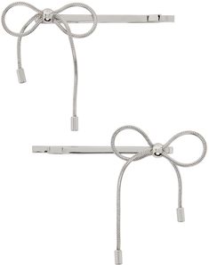 Pair of hair clips in stainless steel. · Snake chain bow accent at face · H1.75 x W1.75 Available exclusively at SSENSE. Supplier color: Silver Marland Backus, Silver Hair Clips, Silver Hair Clip, Silver Bow, Bow Hair, Bow Hair Clips, Silver Hair, Headband Hairstyles, Snake Chain