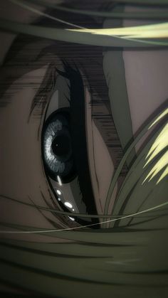 an anime character's eye is seen through the blinds