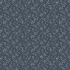 a blue and white wallpaper with small flowers on the bottom half of it's surface