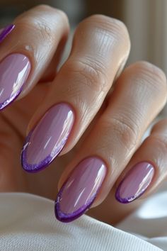 Purple French Tip Nails French Purple Nails, Purple French Tips, Bridal Shower Nails, Shower Nails, French Tip Manicure, Nail Polish Colors Summer