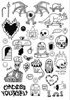 a bunch of stickers that are black and white