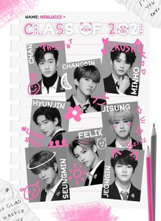 a poster with the names of many different people in pink and black on white paper