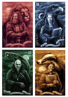 the four main characters in harry potter's book series, which are depicted above them