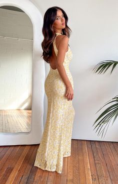 Yellow Lace Maxi Dress

How to style:
Our best selling lace maxi dress () is here in our favourite summer () yellow print! Add life into your wardrobe with this stunning piece - perfect for a formal () event or wedding.
 
Features:


  
 * Lace outer material 
 * Fully lined 
 * Lightweight material 
 * V neckline 
 * Lots of stretch 
 * Large cut out in back 
 * Maxi length 
 * Pull on style Wedding Features, Lace Outer, Prom Midi Dress, 60's Dress, Summer Yellow, Summer Inspo, Beginning Boutique, Dress Inspo, Yellow Lace