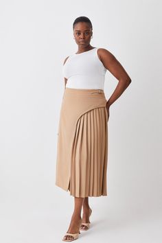 Plus Size Buckle Detail Pleated Midi Skirt Pleated Work Skirt, Work Wear Plus Size, Plus Size Professional, Mother Of The Bride Outfits, Pleated Skirt Outfit, Skirt Collection, Closet Wishlist, Bride Outfits, Box Pleat Skirt