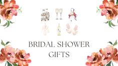 the bridal shower gifts are displayed in front of a white background with pink flowers