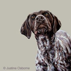 a painting of a brown dog with white spots