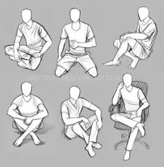 the various poses of a man sitting on a chair