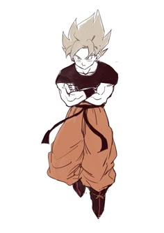 a drawing of gohan with his hands on his chest and one hand in his pocket