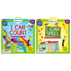 two children's books with the words i can count and i can spell