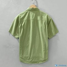 OrcaJump - Classic and Fashionable Short-Sleeve Cotton Shirt in Solid Color for Casual and Stylish Looks Khaki Short Sleeve Camp Shirt For Spring, Casual Button-up Short Sleeve Shirt In Solid Color, Khaki Solid Color Short Sleeve Tops, Khaki Short Sleeve Top, Casual Green Solid Color Shirt, Casual Solid Color Green Shirt, Plain Collared Cotton Shirt, Plain Short Sleeve Shirt For Spring, Casual Solid Green Shirt