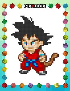 an image of a pixel art piece with the character gohan on it's chest