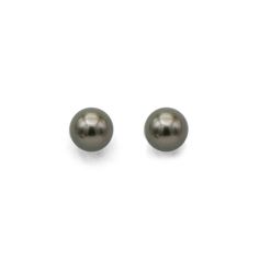 Pair Of Ladies’ 14k White Gold Stud Pearl Stud Pierced Pearl Earrings With Friction Backs, With Two Approximately 11.25-11.5 Mm Very Slightly Blemished All Round Tahitian Black Pearls. The Tahitian Black Pearls Have Black Body Color, And High Luster. Black Pearls, White Gold Studs, Tahitian Black Pearls, Black Body, Body Color, Gold Stud, Pearl Stud Earrings, Body Colour, Pearl Studs